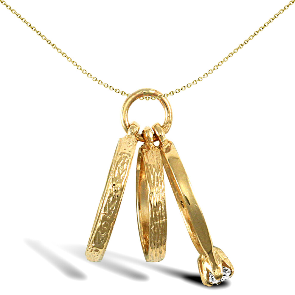 Jewelco London Ladies Solid 9ct Yellow Gold White Round Cubic Zirconia Wedding Engagement Eternity Trilogy Rings Charm Pendant - JPD265