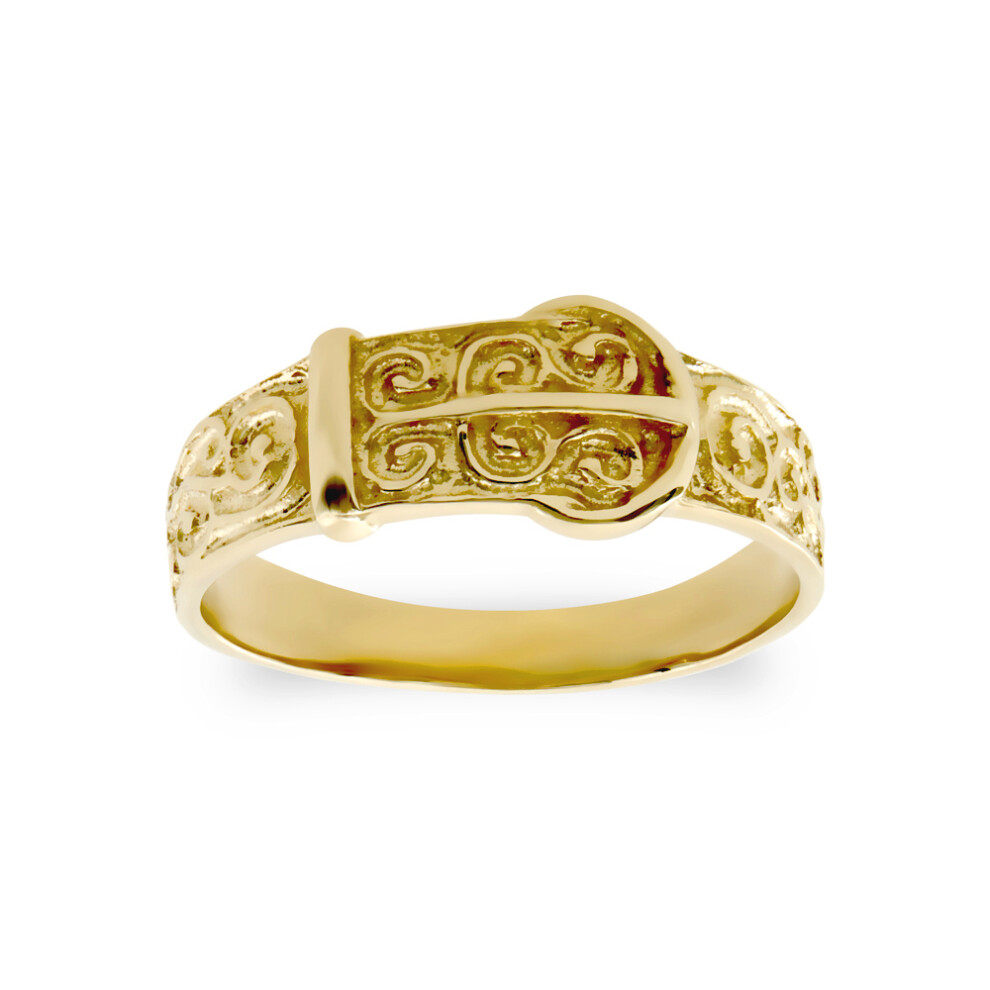 (C) Jewelco London Kids Solid 9ct Yellow Gold Carved Buckle Baby Ring