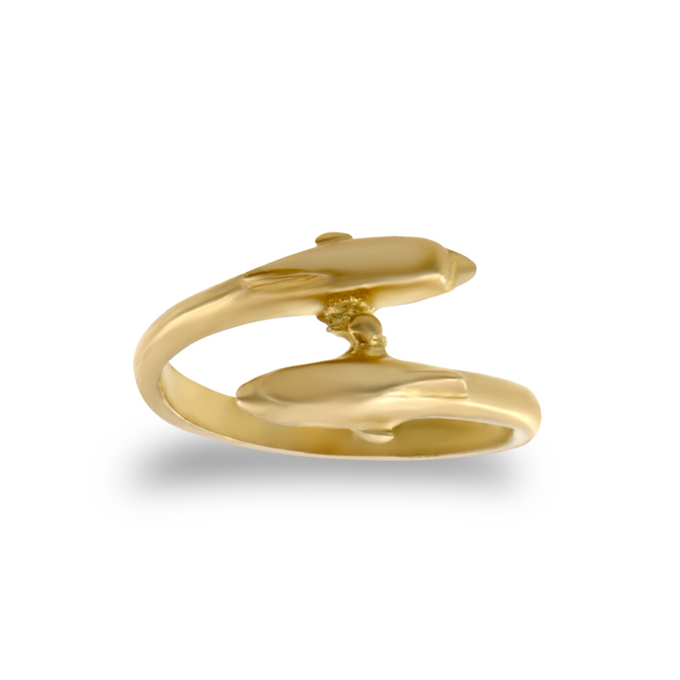 (A) Jewelco London Girls Solid 9ct Yellow Gold Double Dolphin Crossover Torque Baby Ring