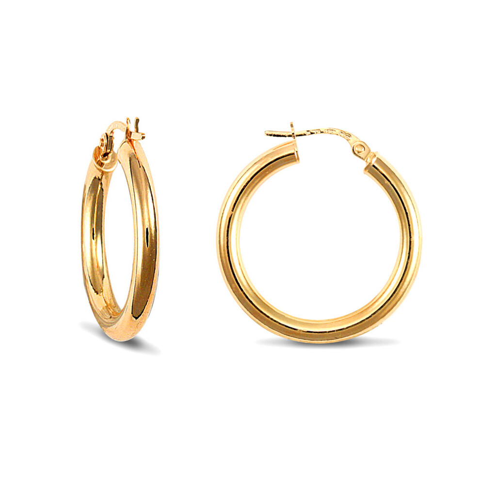 9ct Gold  Polished 3mm Hoop Earrings 25mm - JER179