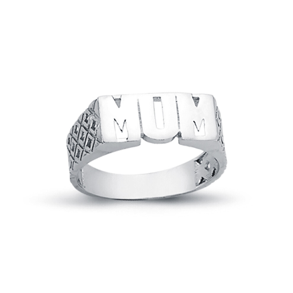 (L) Jewelco London Rhodium Plated Sterling Silver MUM Signet ID Ring 6mm