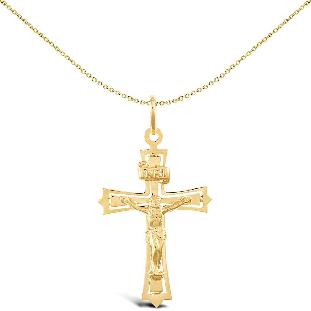 Jewelco London 9ct Yellow Gold Crucifix INRI Jesus Cross Charm Pendant - 22mm x 40mm - JPX023