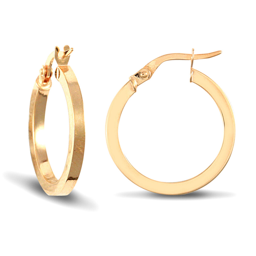 Jewelco London Ladies 9ct Yellow Gold Square Tube 2mm Hoop Earrings 20mm - JER673B