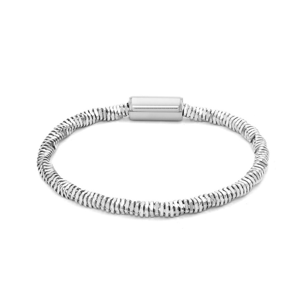 Jewelco London Rhodium Coated Sterling Silver Diamond-Cut Twist Popcorn Bracelet - ABB109C