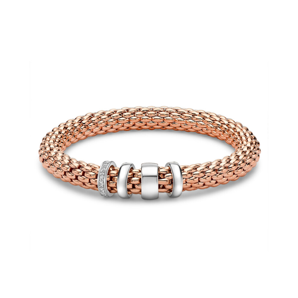 Jewelco London Rose Coated Sterling Silver CZ 8mm Stretchy Brick Links  Charm Bracelet - ABB083C