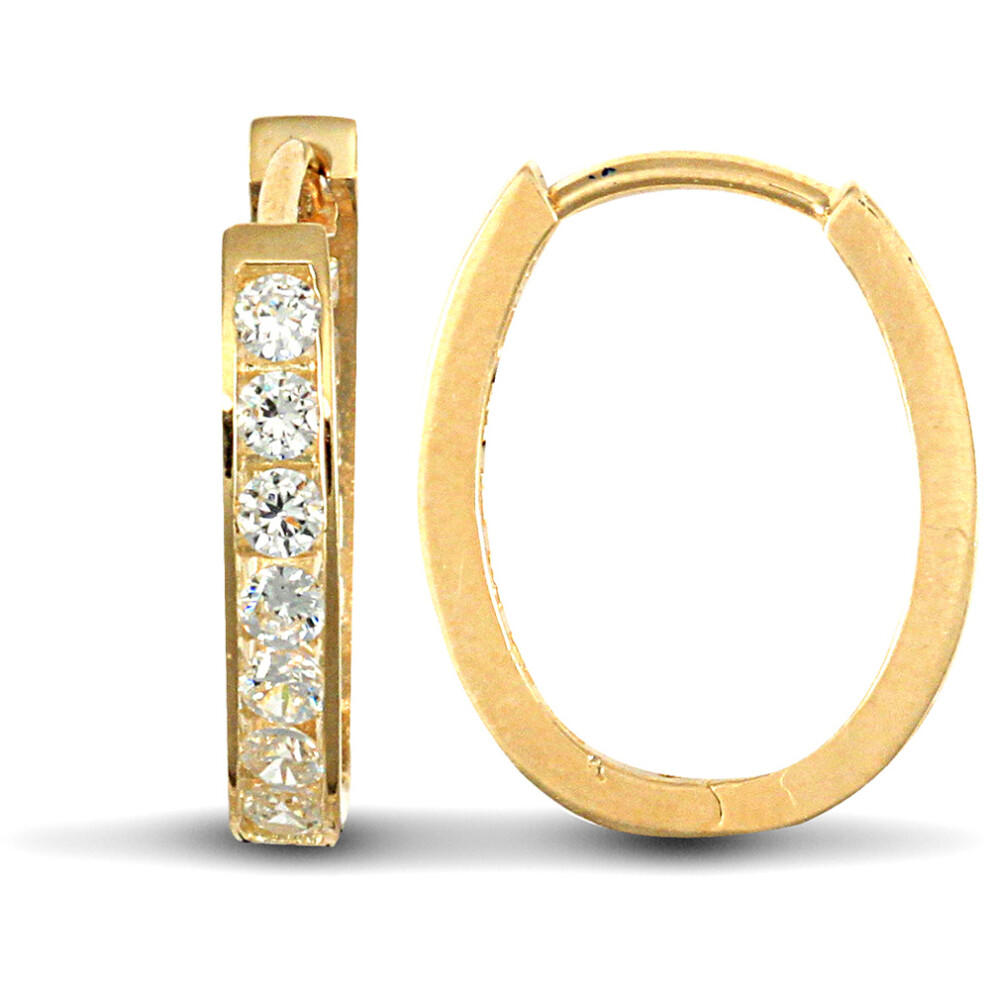 9ct Gold  CZ Oval Huggie Hoop Earrings - JER714