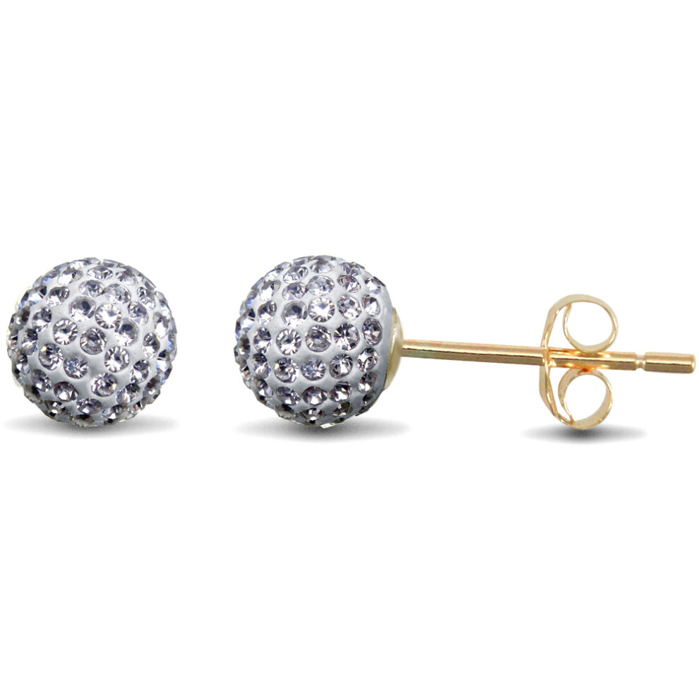 Jewelco London Ladies 9ct Yellow Gold White Round Crystal Disco Ball Stud Earrings, 6mm - JES214