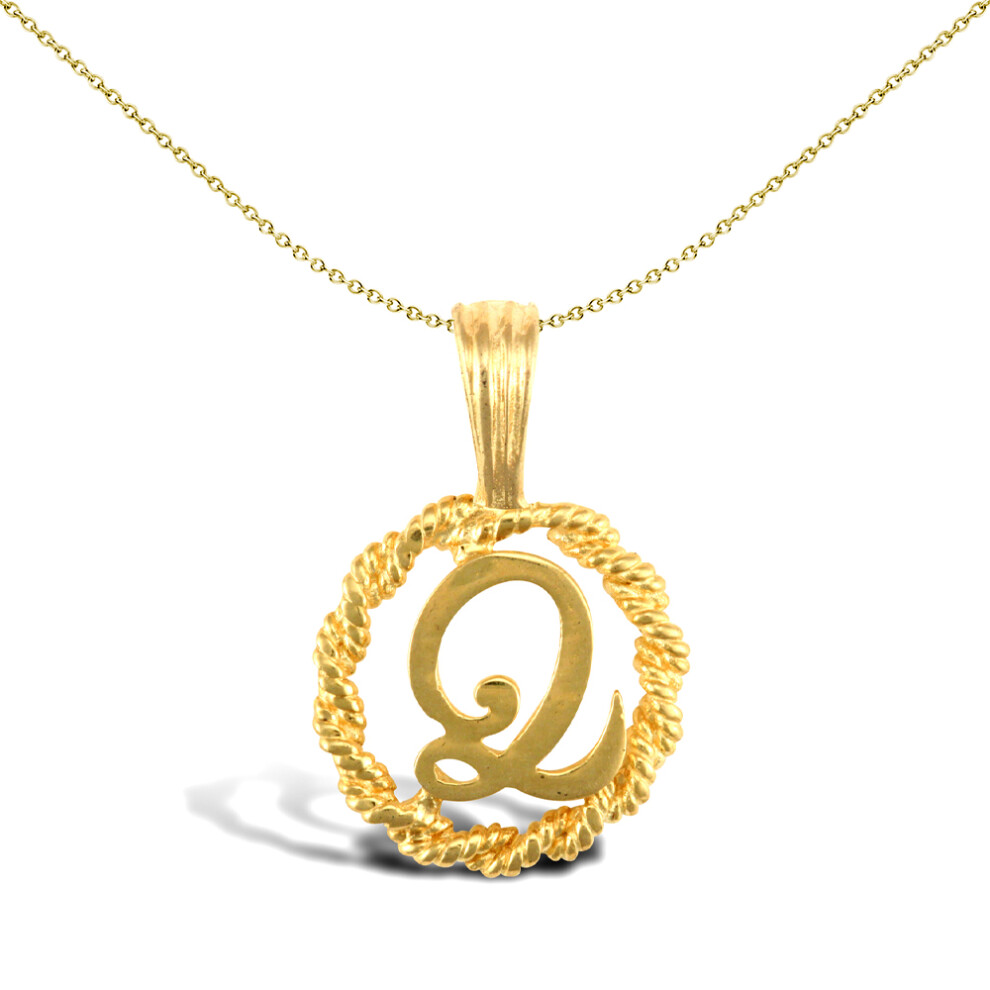 Jewelco London Solid 9ct Yellow Gold Rope Identity Initial Charm Pendant Letter Q - JIN001-Q