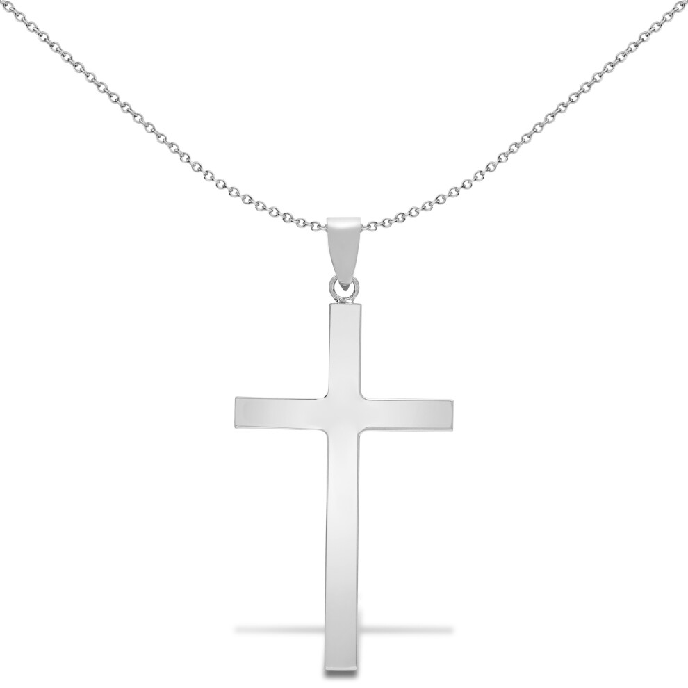 Jewelco London Solid 9ct White Gold Plain Cross Pendant - JPX113