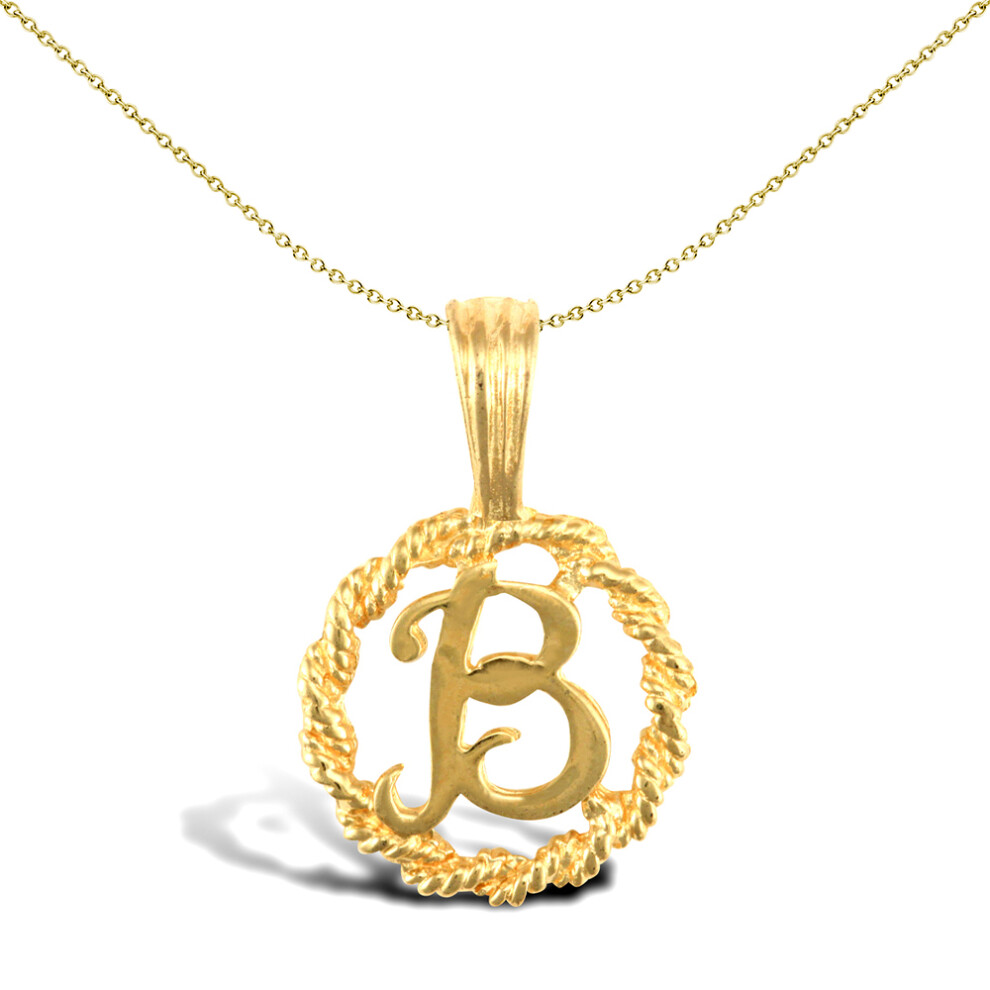 Solid 9ct Gold  Rope Identity Initial Charm Pendant Letter B - JIN001-B