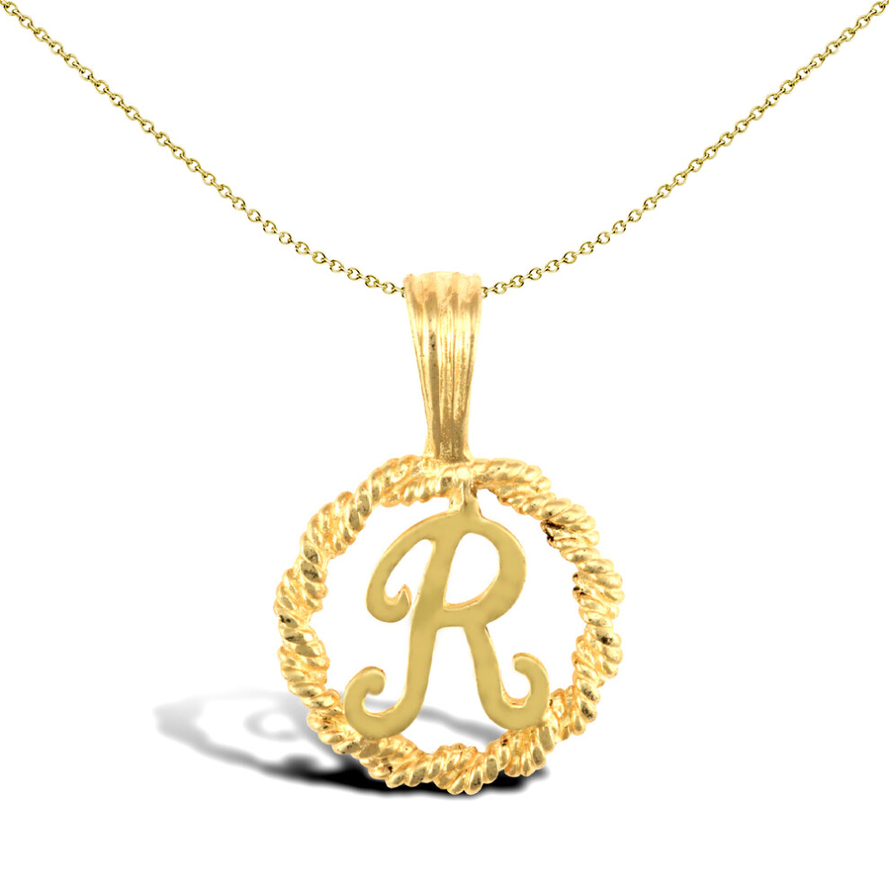 Jewelco London Solid 9ct Yellow Gold Rope Identity Initial Charm Pendant Letter R - JIN001-R