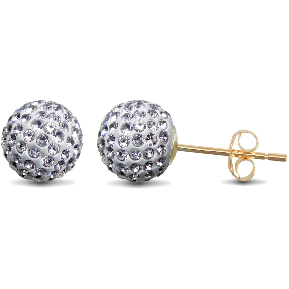 Jewelco London Ladies 9ct Yellow Gold White Round Crystal Disco Ball Stud Earrings, 8mm - JES212