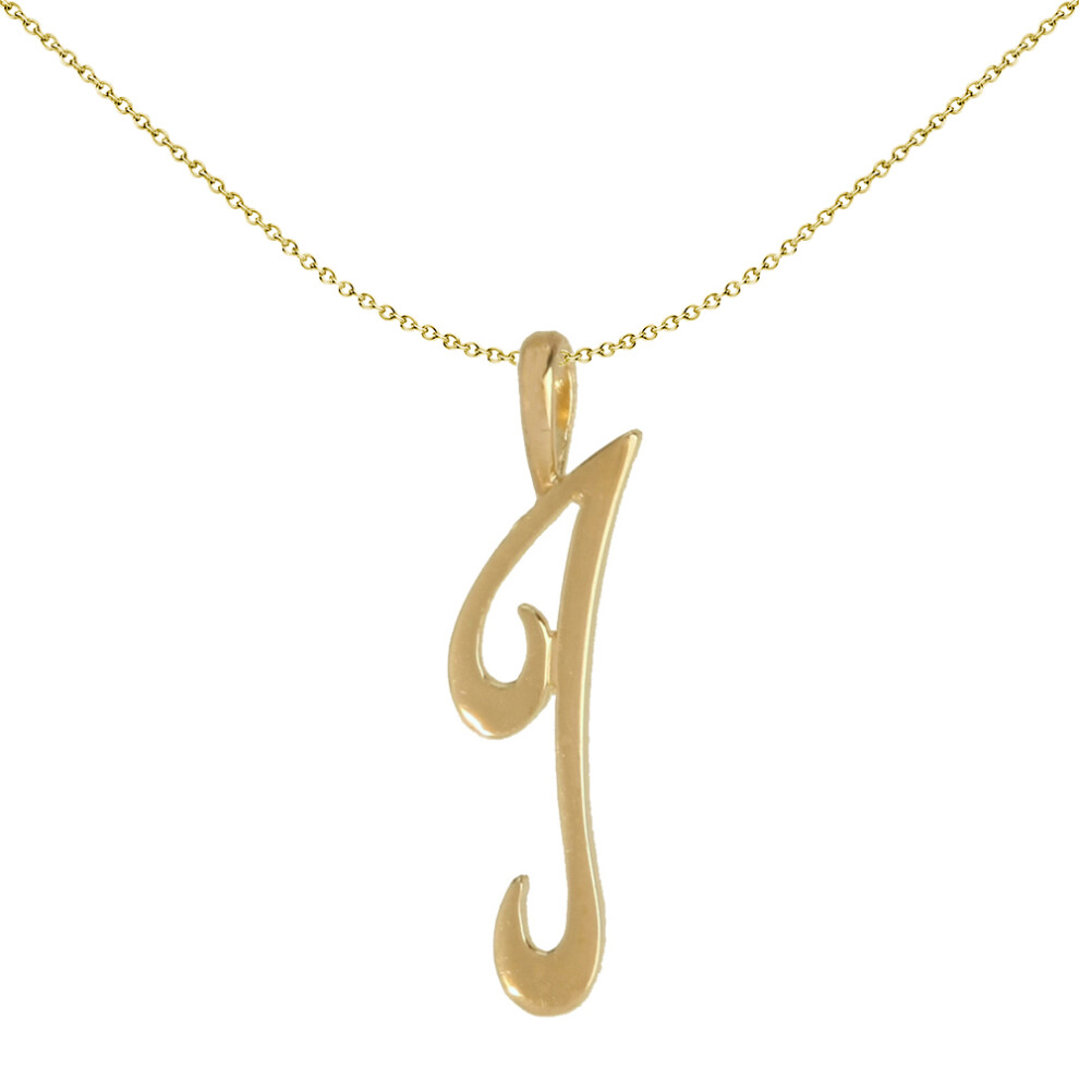 Jewelco London Solid 9ct Yellow Gold Script Identity Initial Pendant Letter I - JIN002-I