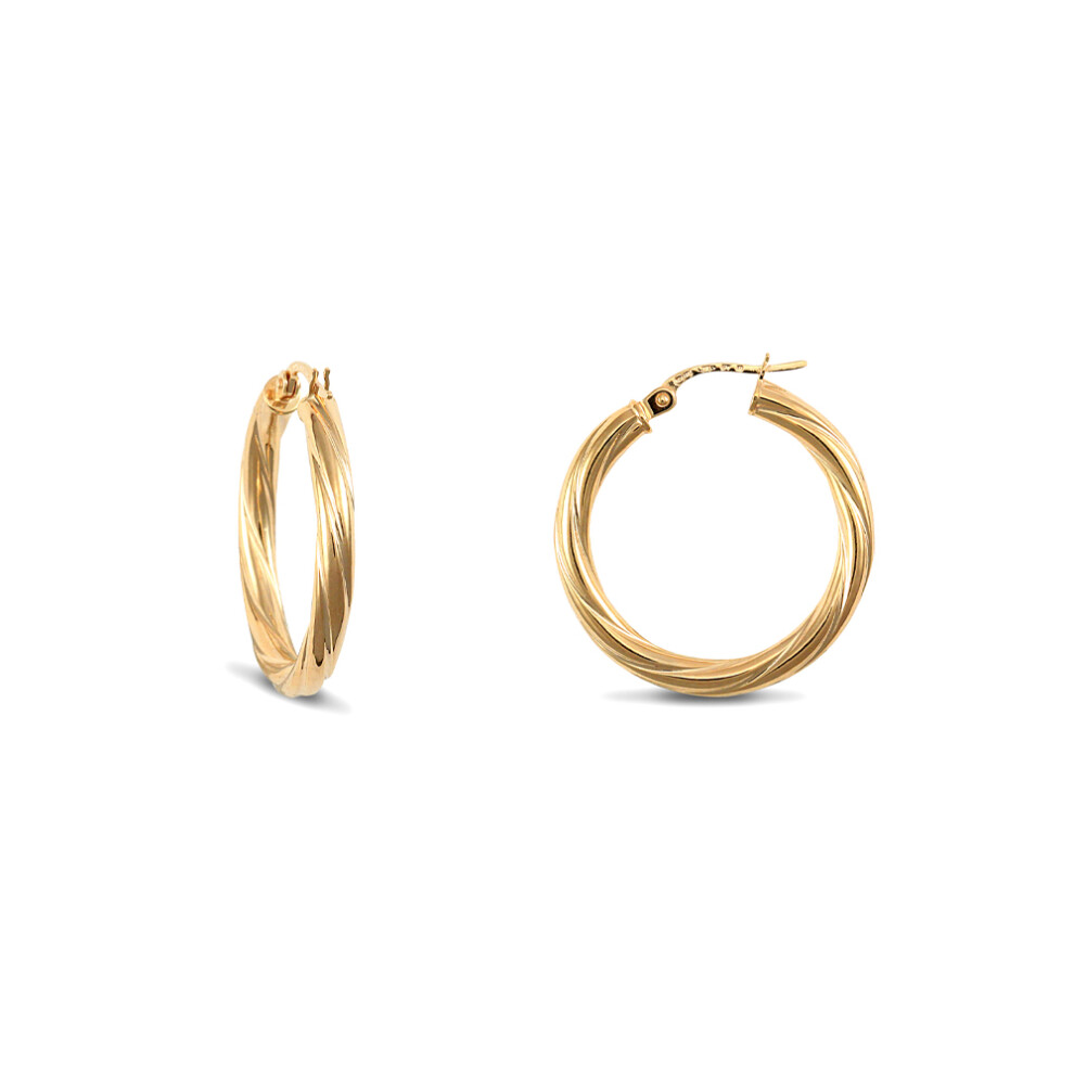 9ct Gold  Twisted 3mm Hoop Earrings 25mm - JER196