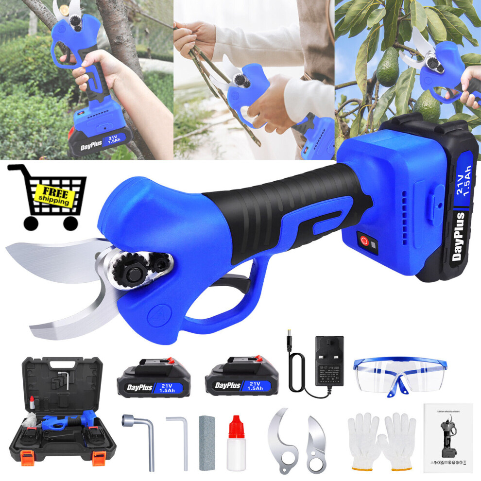 Cordless Garden Secateurs Scissors 21V Electric Pruning Shears Professional Garden Cut Tool 28mm Cutting Diameter with 2 Pack Battery Carry Case