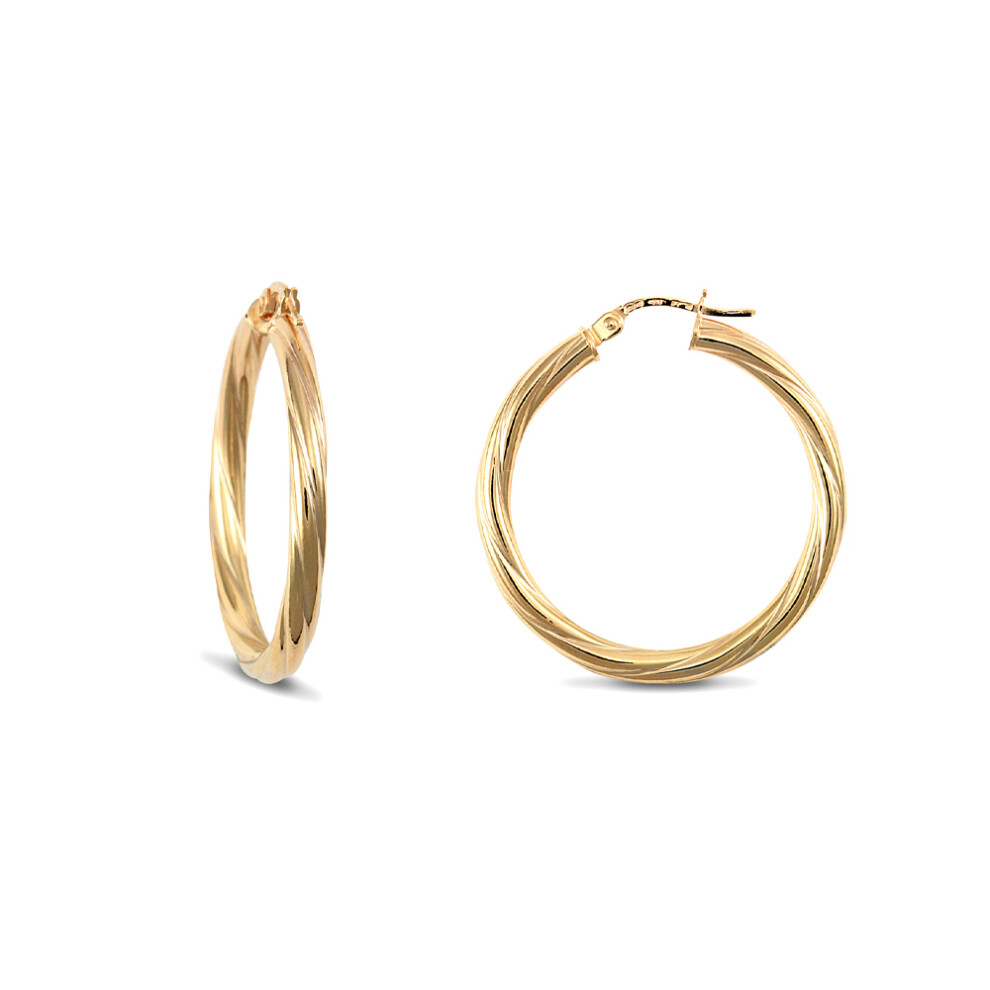 9ct Gold  Twisted 3mm Hoop Earrings 30mm - JER197