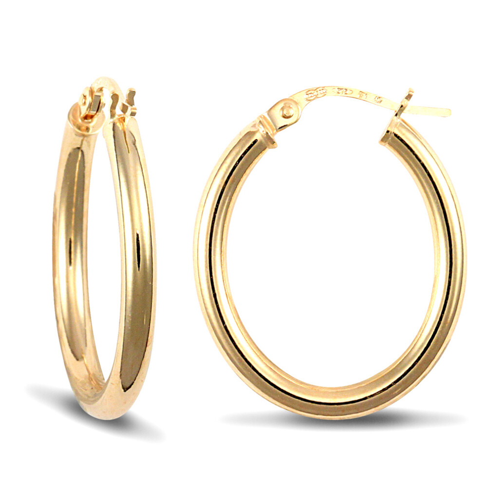 9ct Gold  Polished Oval 3mm Hoop Earrings - JER440A