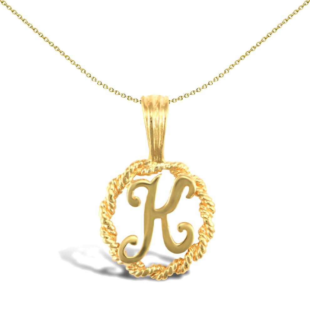 Jewelco London Solid 9ct Yellow Gold Rope Identity Initial Charm Pendant Letter K - JIN001-K