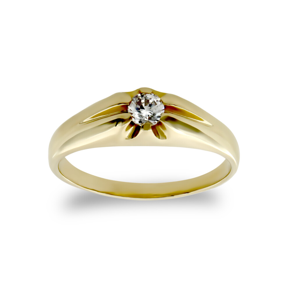 (C) Jewelco London Kids Solid 9ct Yellow Gold White Round Brilliant Cubic Zirconia Gypsy Solitaire Baby Ring