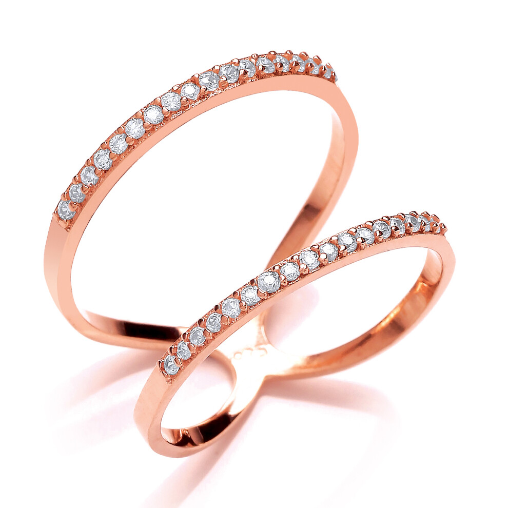 (M) Jewelco London Rose Gold-Plated Sterling Silver Cubic Zirconia Double Bar Ring