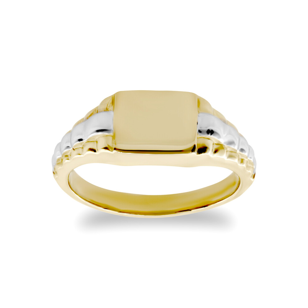 (D) Jewelco London Kids Solid 9ct Yellow and White Gold Watch Link Signet Baby Ring