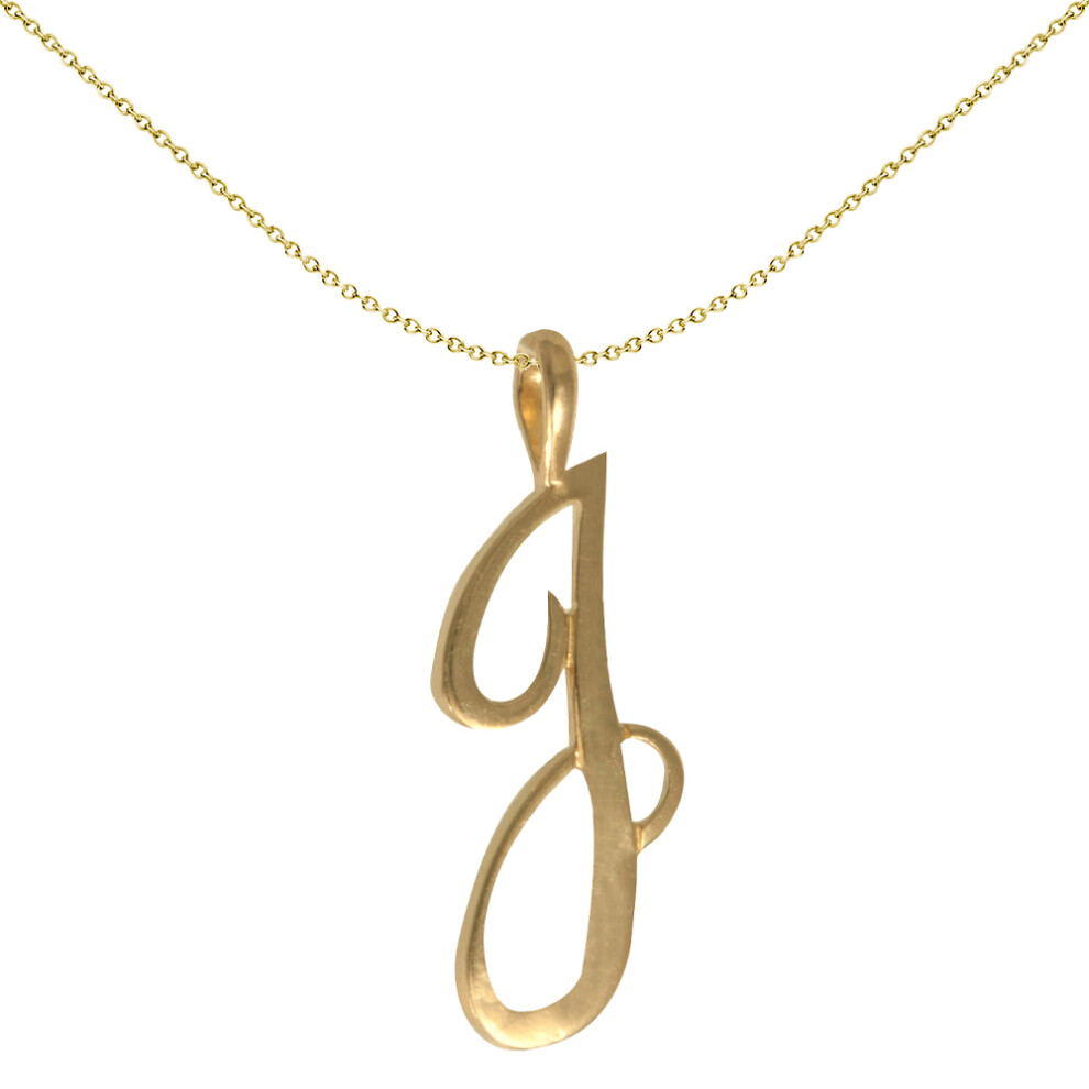 Jewelco London Solid 9ct Yellow Gold Script Identity Initial Pendant Letter J - JIN002-J