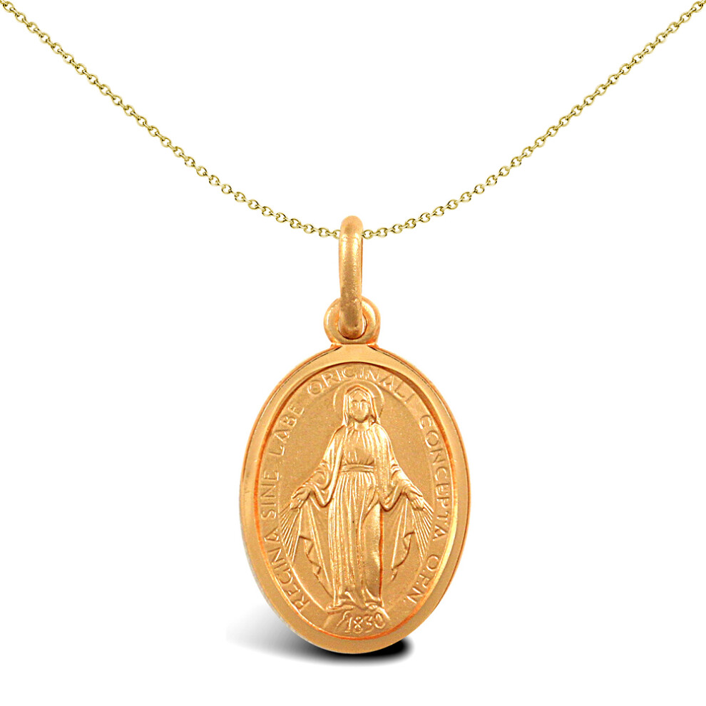 Jewelco London Solid 9ct Yellow Gold Matte Oval Miraculous Madonna Medallion Pendant - JPM032