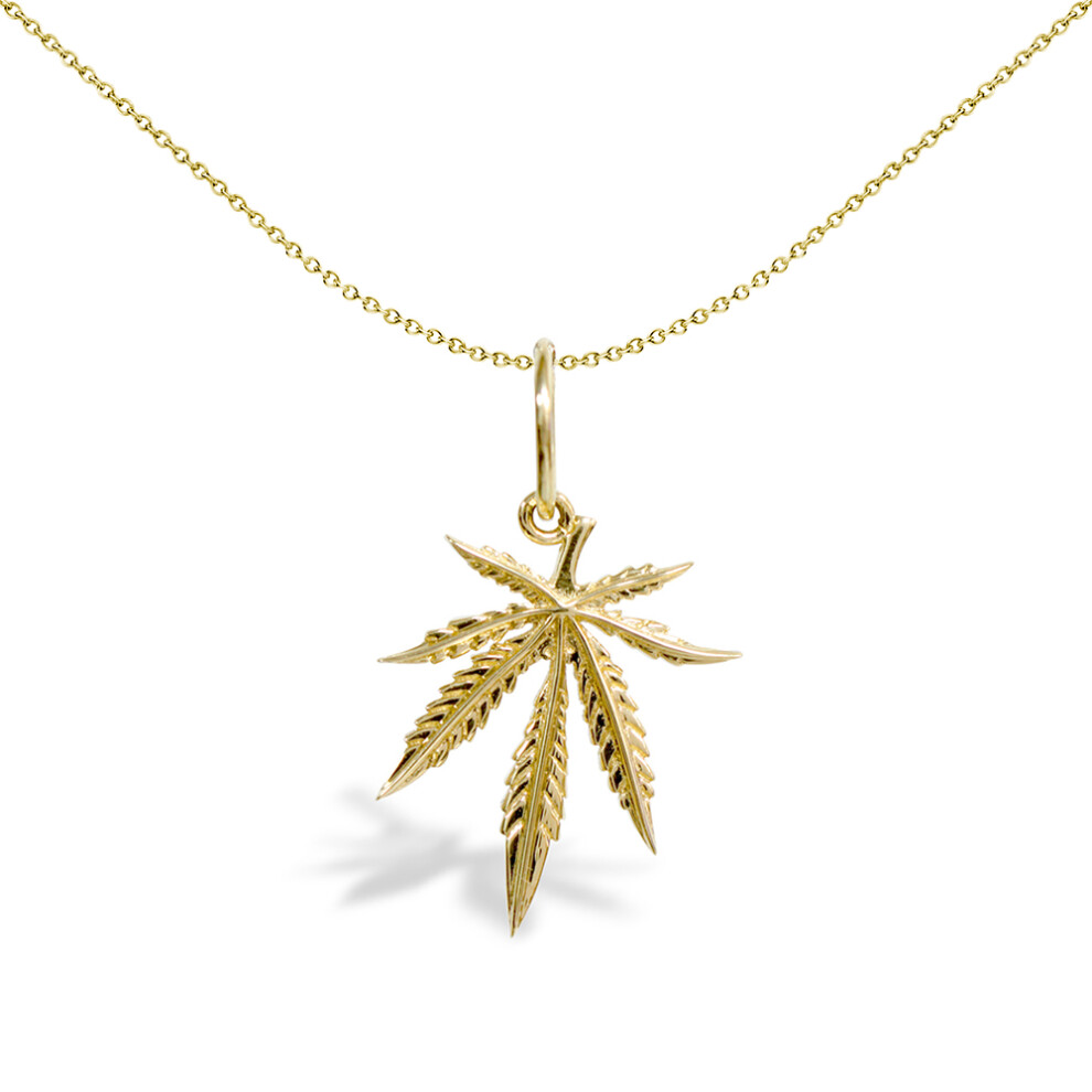 Jewelco London Solid 9ct Yellow Gold Marijuana Leaf Charm Pendant - JPD127