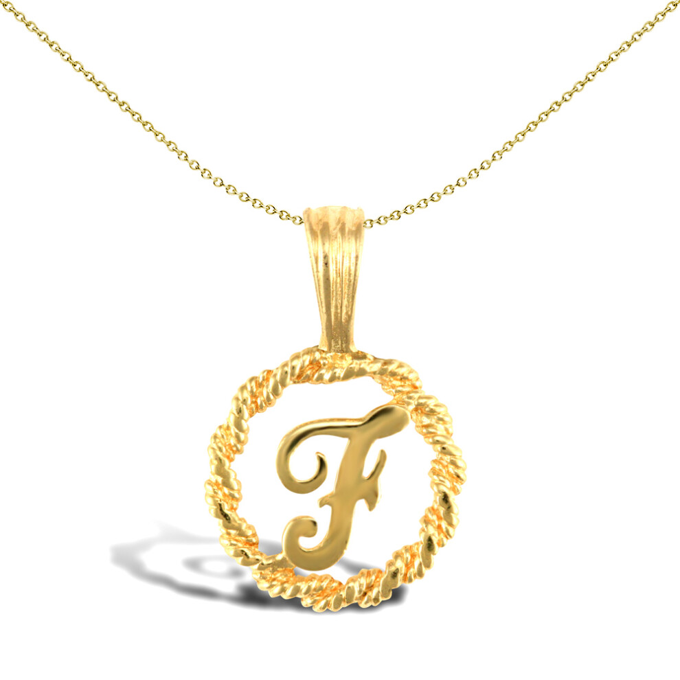 Jewelco London Solid 9ct Yellow Gold Rope Identity Initial Charm Pendant Letter F - JIN001-F