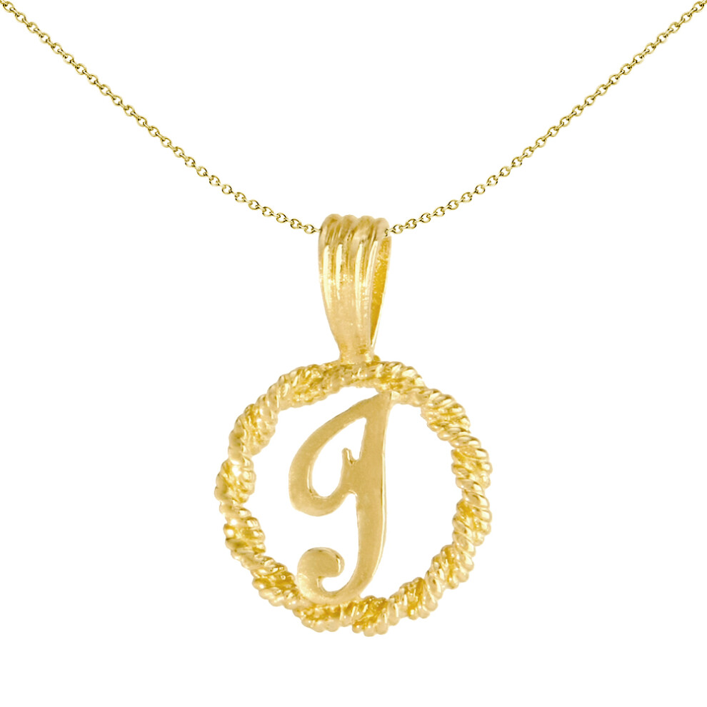 Jewelco London Solid 9ct Yellow Gold Rope Identity Initial Charm Pendant Letter I - JIN001-I