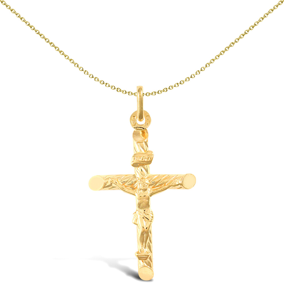 Jewelco London 9ct Yellow Gold Twist INRI Crucifix Cross Pendant - JPX008