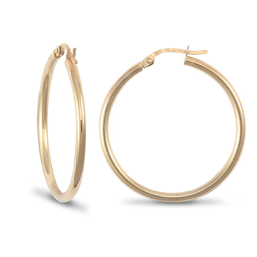 Jewelco London Ladies 9ct Yellow Gold Polished 2mm Hoop Earrings 30mm - JER719D