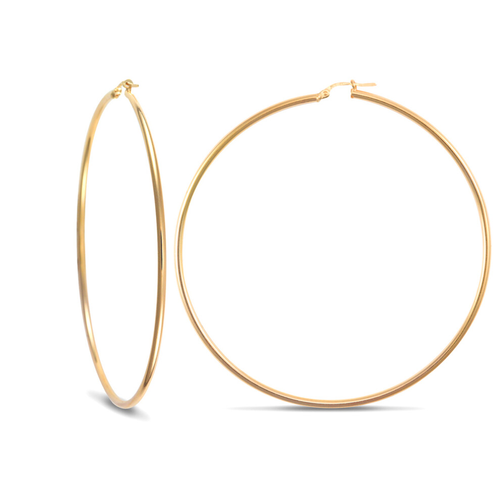 9ct Gold  Polished 2mm Hoop Earrings 74mm - JER392