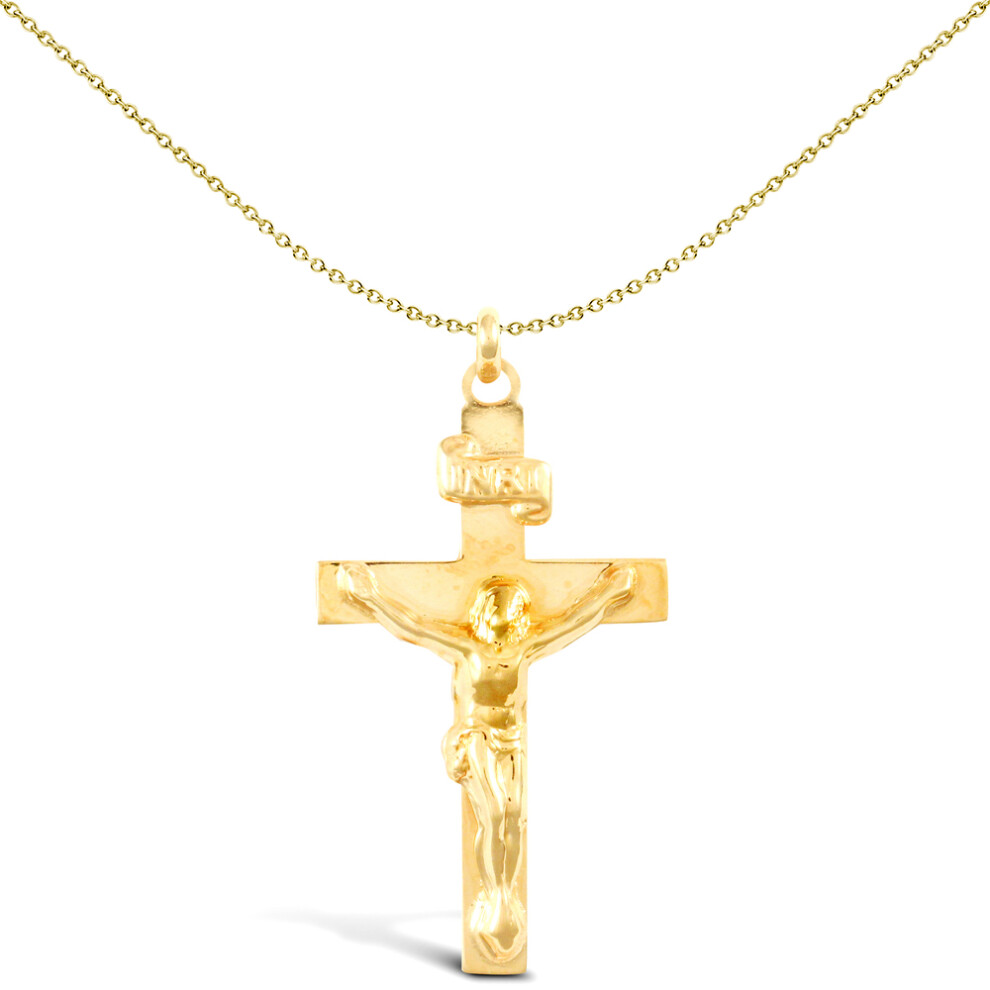 Jewelco London Solid 9ct Yellow Gold Flat INRI Crucifix Cross Pendant - JPX010