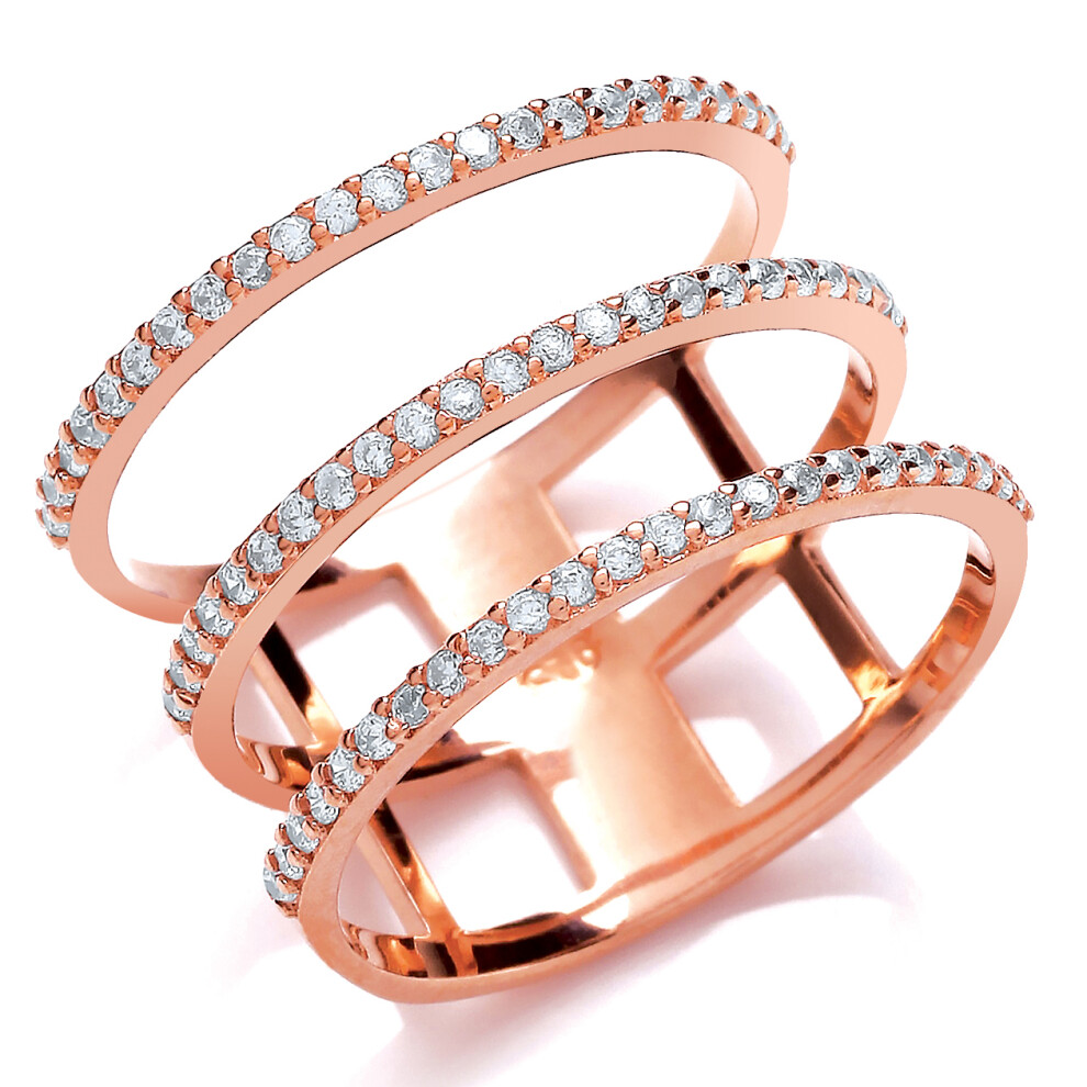 (L) Jewelco London Rose Gold-Plated Sterling Silver Cubic Zirconia Triple Bar Ring