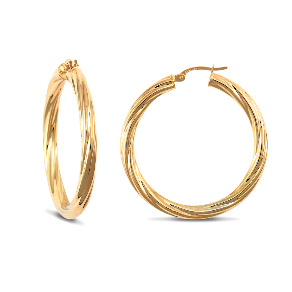 9ct Gold  Twisted 4mm Hoop Earrings 37mm - JER204