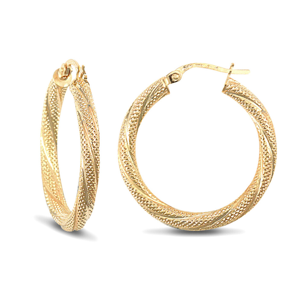 9ct Gold  Snake Skin Twisted 3mm Hoop Earrings 25mm - JER457C