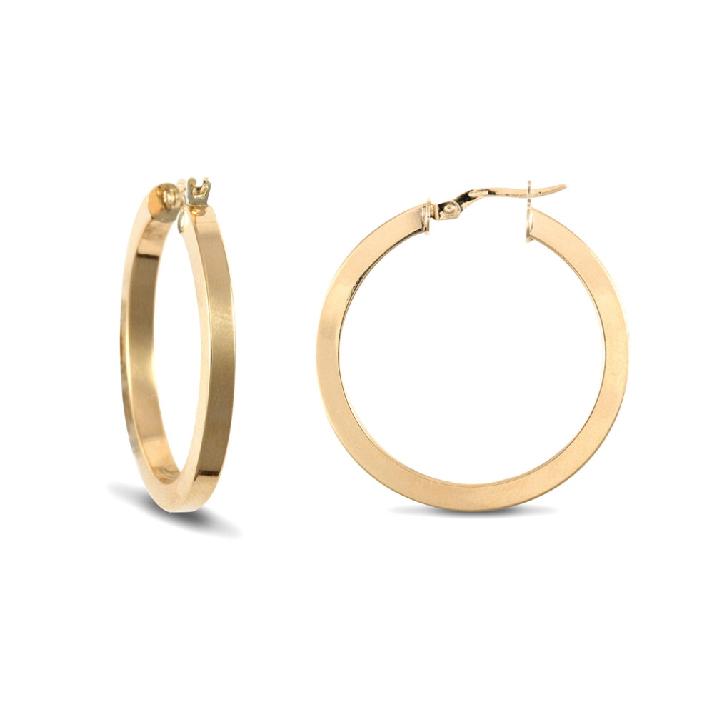 Jewelco London Ladies 9ct Yellow Gold Square Tube 3mm Hoop Earrings 30mm - JER458C