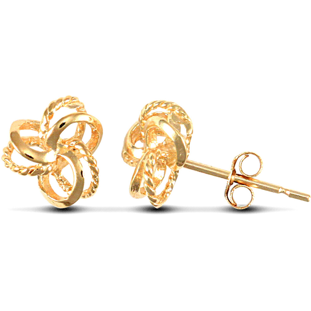 Jewelco London Ladies 9ct Yellow Gold Trinity Double Love Knot Stud Earrings - JES002