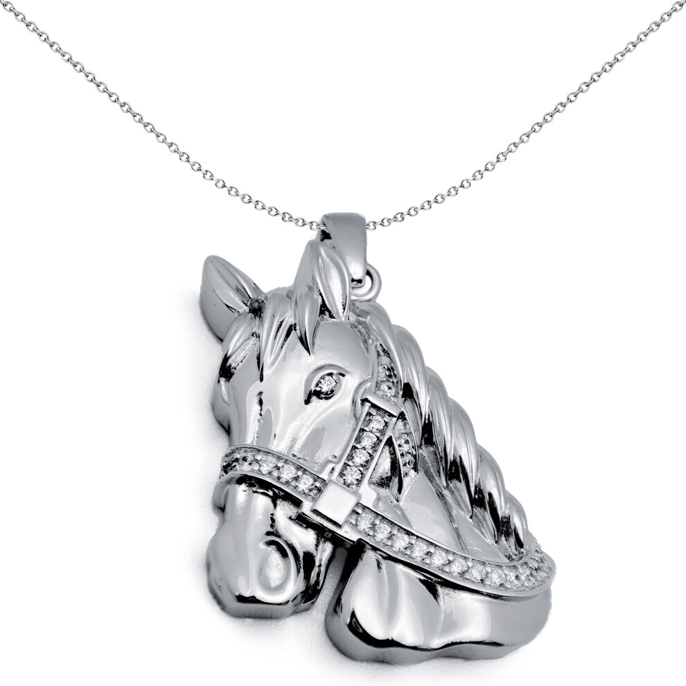 Sterling Silver CZ Horse Charm Pendant - 18 Inch Chain - APD032