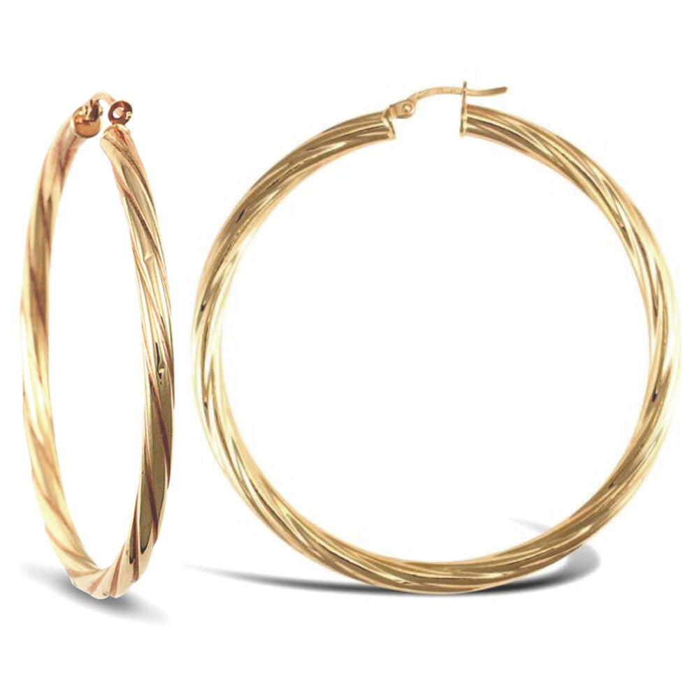 9ct Gold  Twisted 4mm Hoop Earrings 57mm - JER206