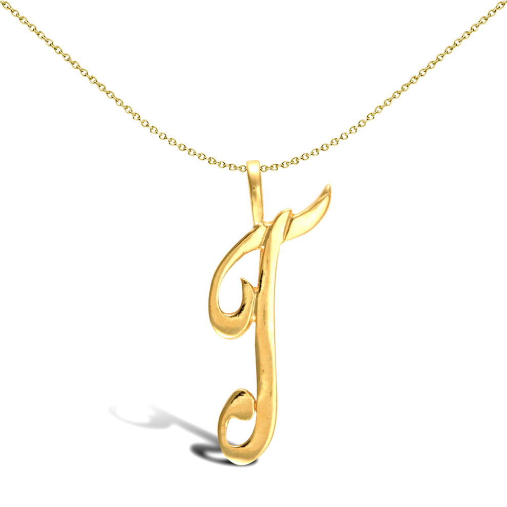 Jewelco London Solid 9ct Yellow Gold Script Identity Initial Pendant Letter T - JIN002-T