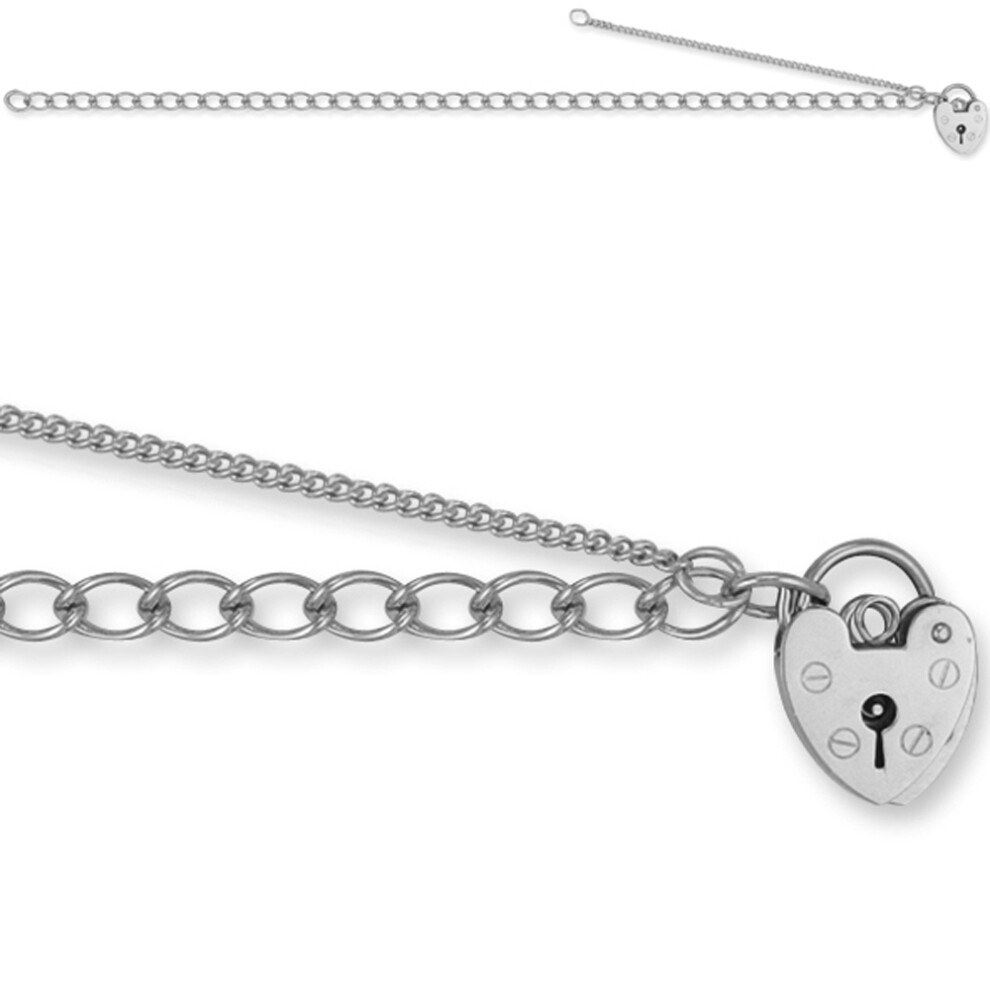 Jewelco London Rhodium Sterling Silver charm  Charm Bracelet - 9mm gauge - ACB009