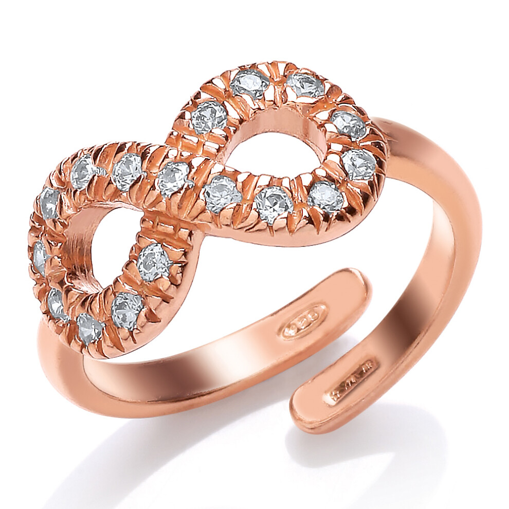 (L) Jewelco London Rose Gold-Plated Sterling Silver Cubic Zirconia Infinity Ring