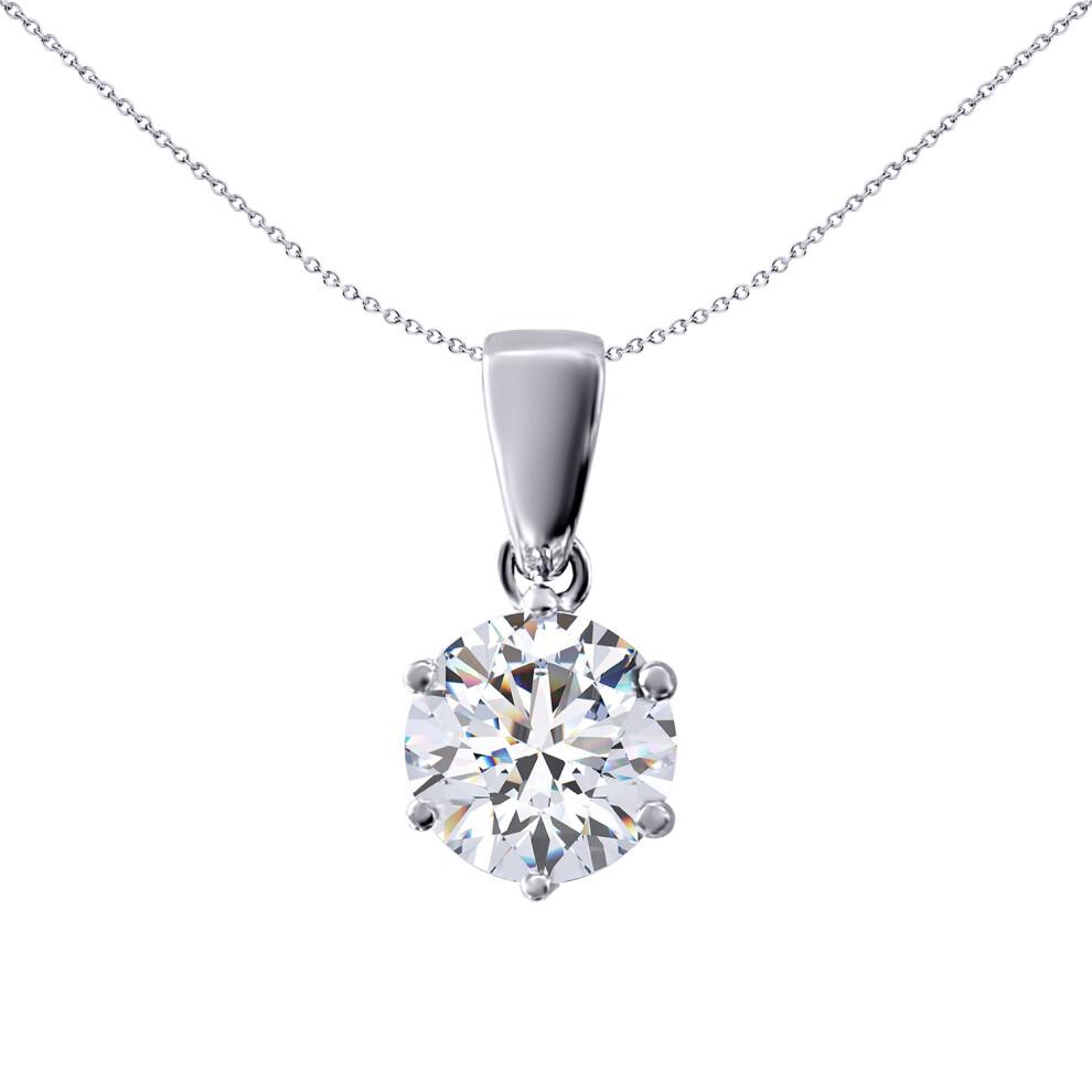 Jewelco London Sterling Silver 7.5mm 1½ Carat Cubic Zirconia 6 Claw Solitaire Pendant - APD065