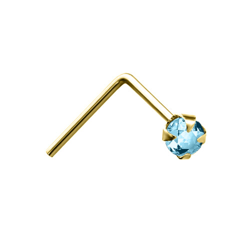 Jewelco London Jewelco London Ladies Solid 9ct Yellow Gold Aqua Blue Round Crystal Solitaire Claw Set Nose Stud 2mm - JNS053