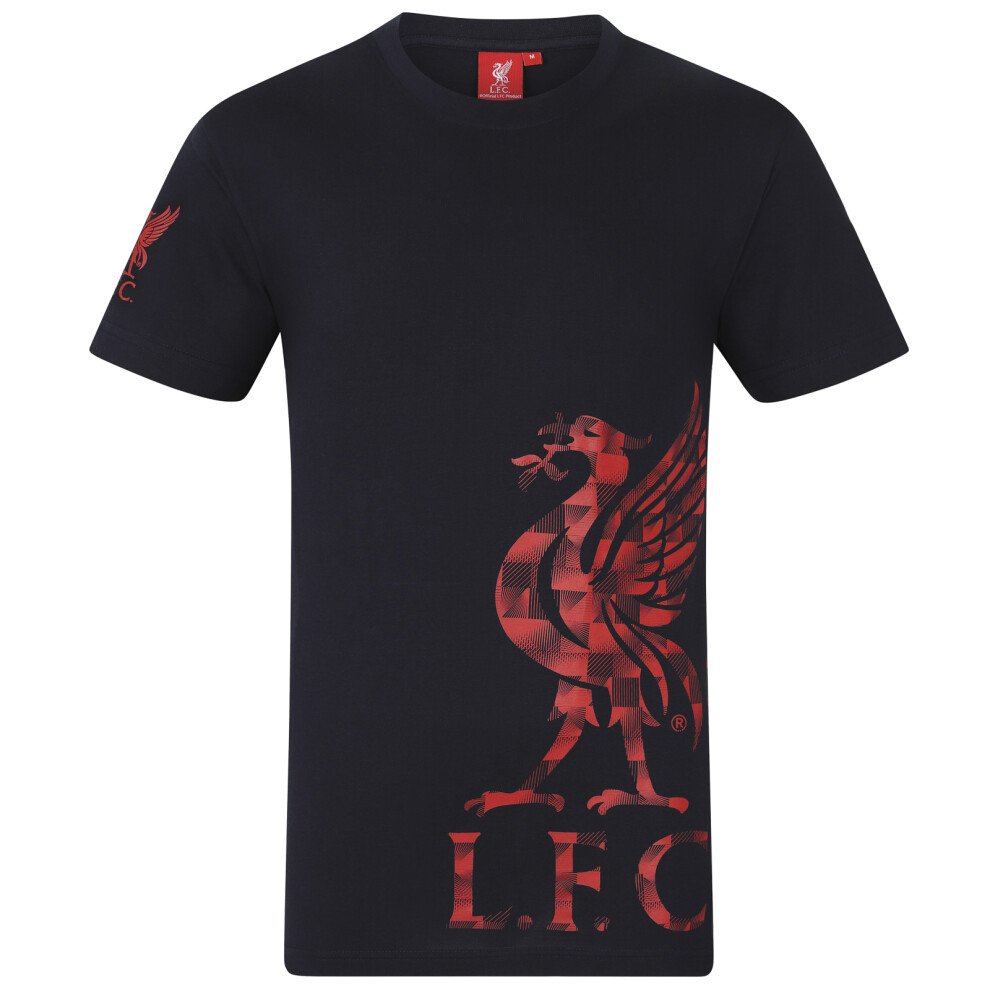 (Navy Sleeve Logo, Medium) Liverpool FC Official Football Gift Mens Graphic T-Shirt