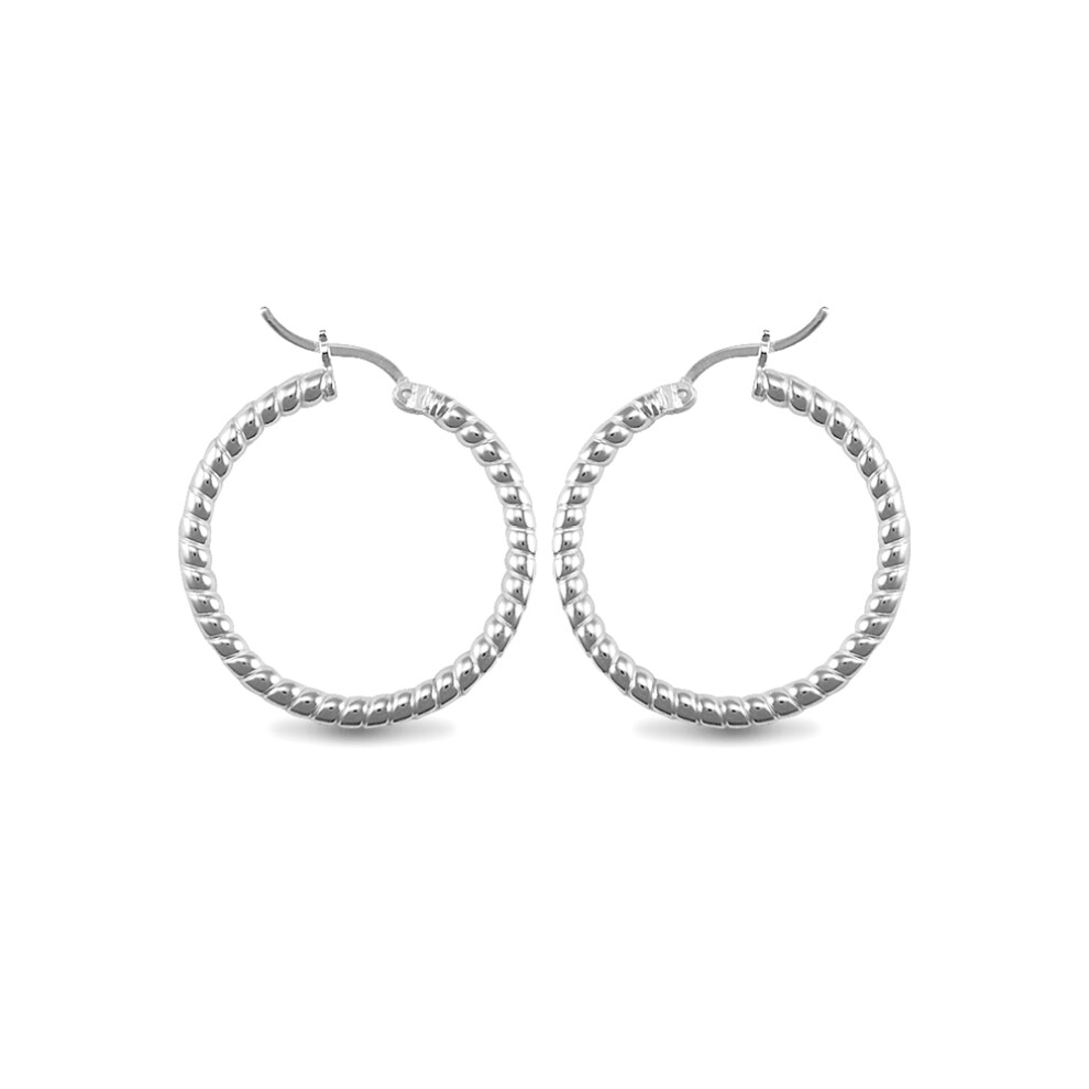 Jewelco London Sterling Silver Ribbed  Hoop Earrings - 3mm - 3cm - AER012B