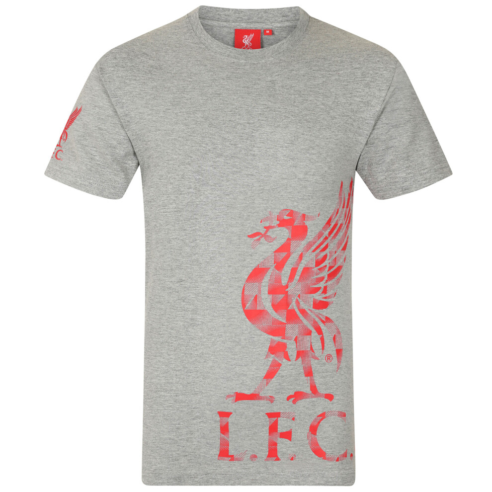 (Grey Sleeve Logo, Large) Liverpool FC Official Football Gift Mens Graphic T-Shirt