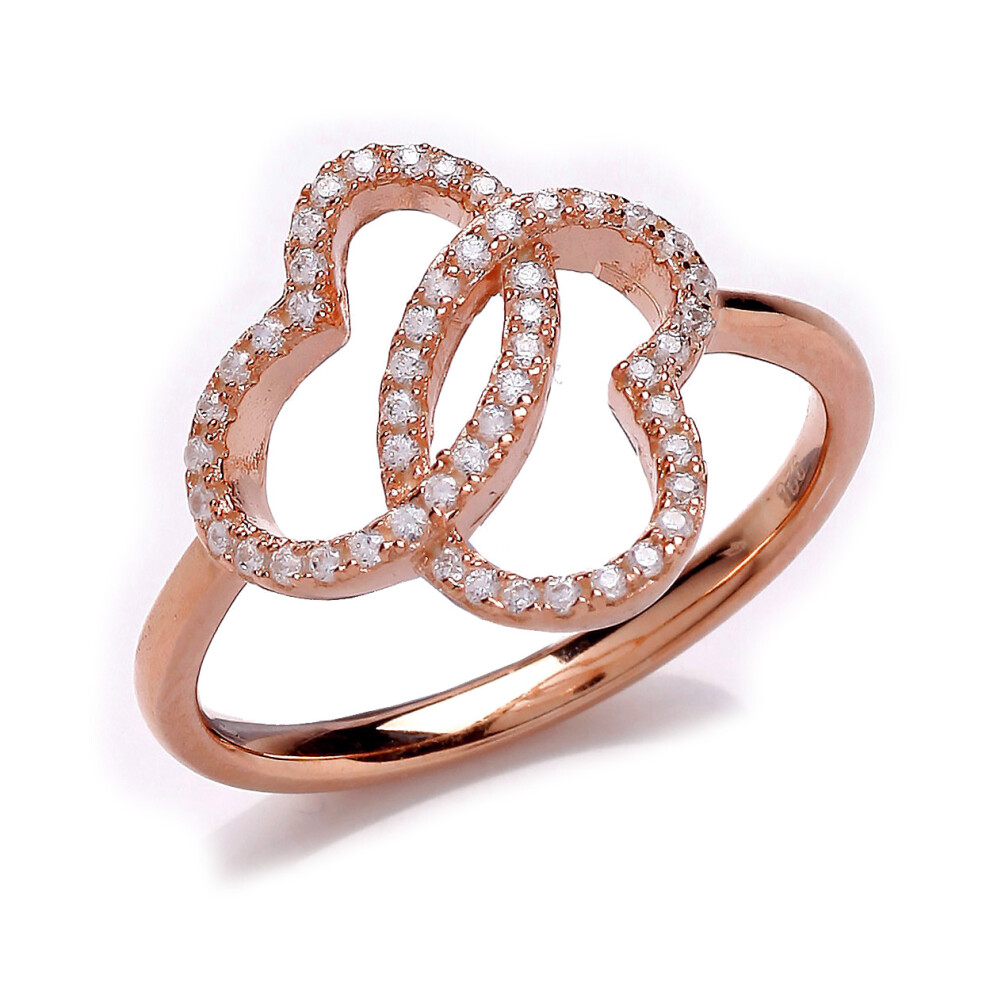 (L) Jewelco London Rose Gold-Plated Sterling Silver Cubic Zirconia Double Heart Ring